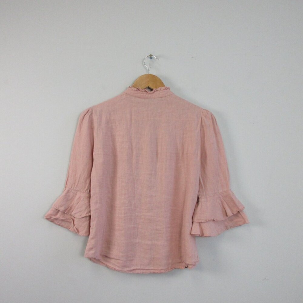 Reformation Pink Ruffle-Sleeve Button Front Blouse - Picture 2 of 10